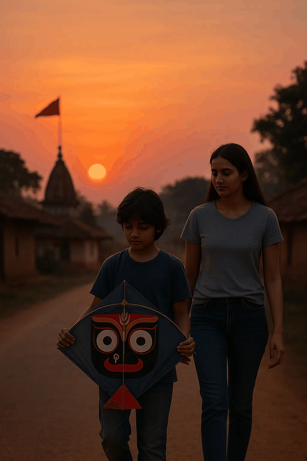 Sammi and Sara walk home at dusk