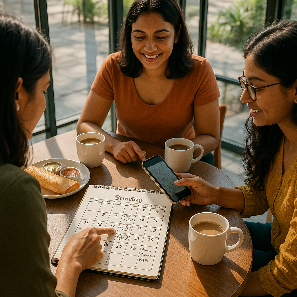 Small group of women planning meet-ups over coffee