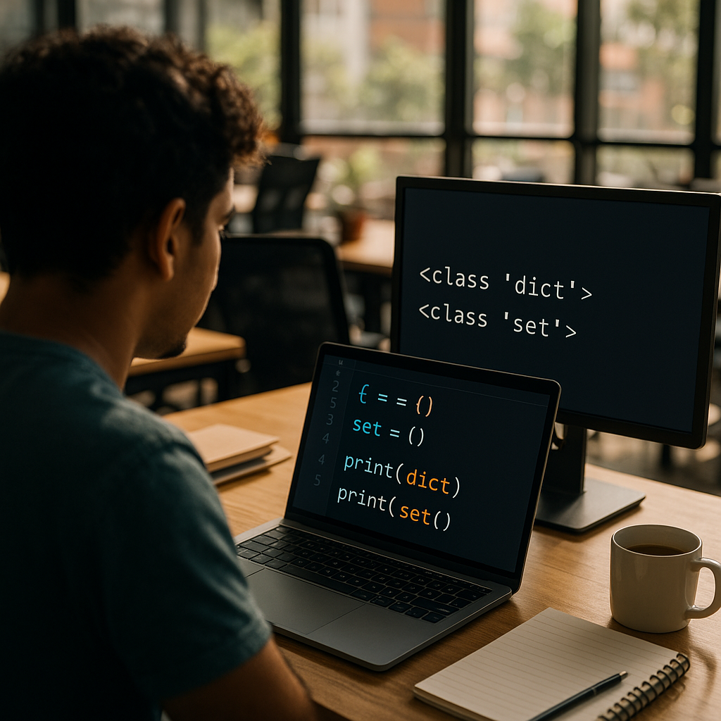 Developer debugging empty set syntax in Python