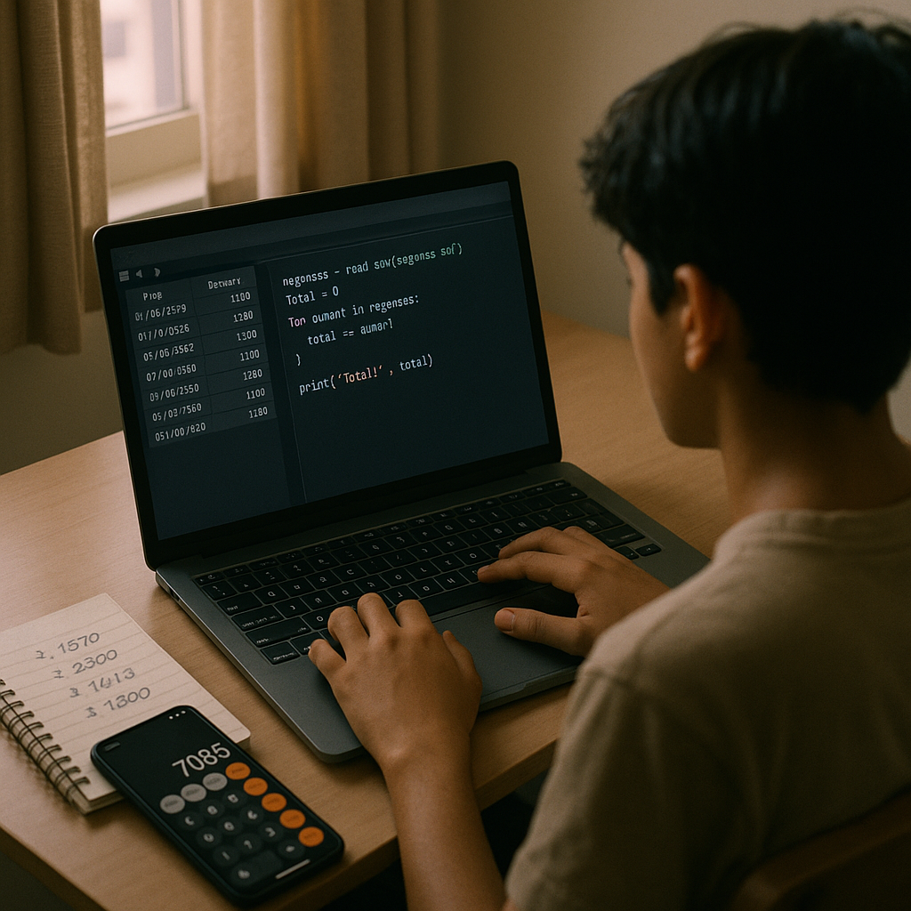 Python script for expense tracking open on laptop