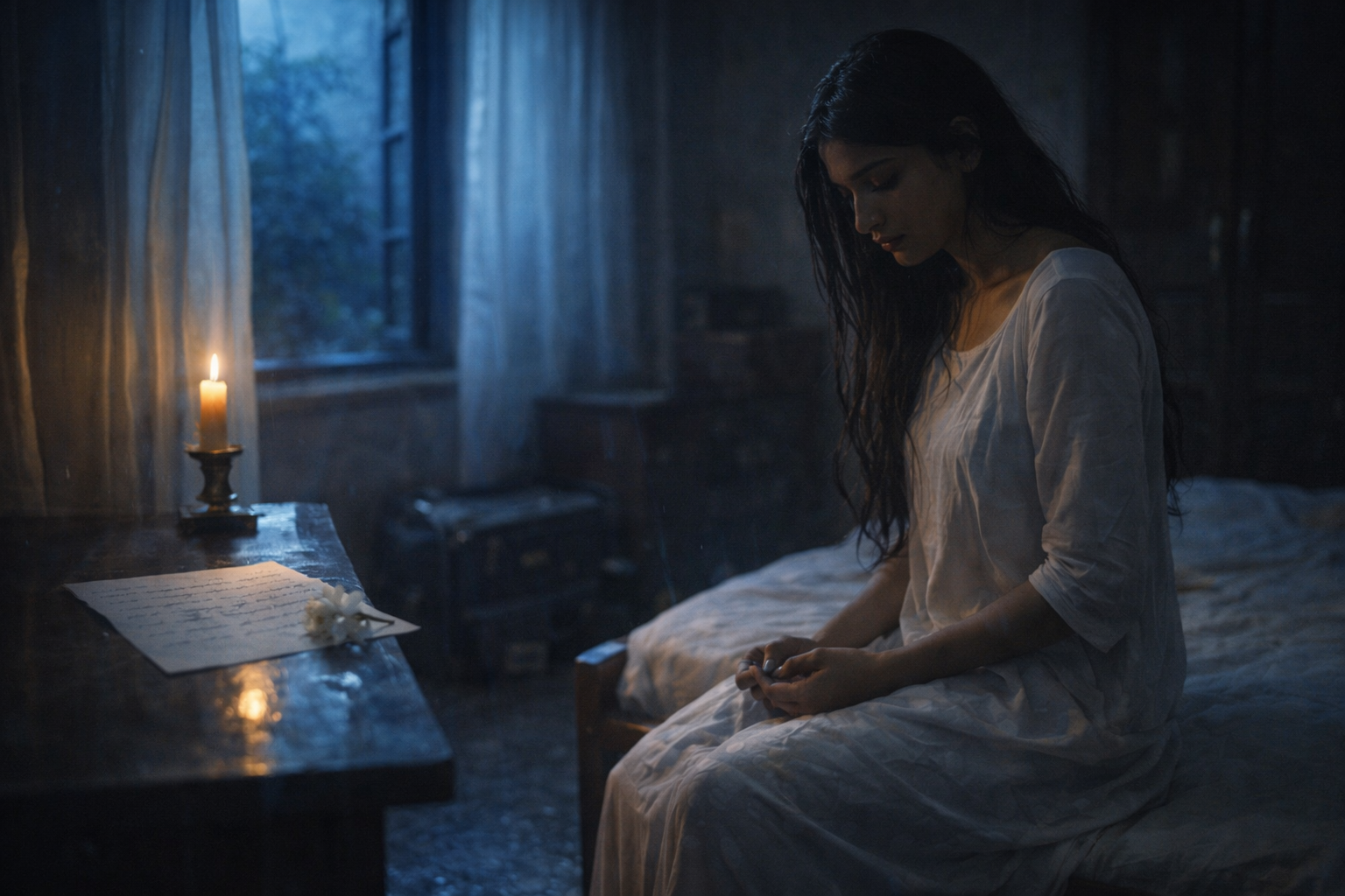 Raanu in the quiet early morning, a letter on the desk, deciding