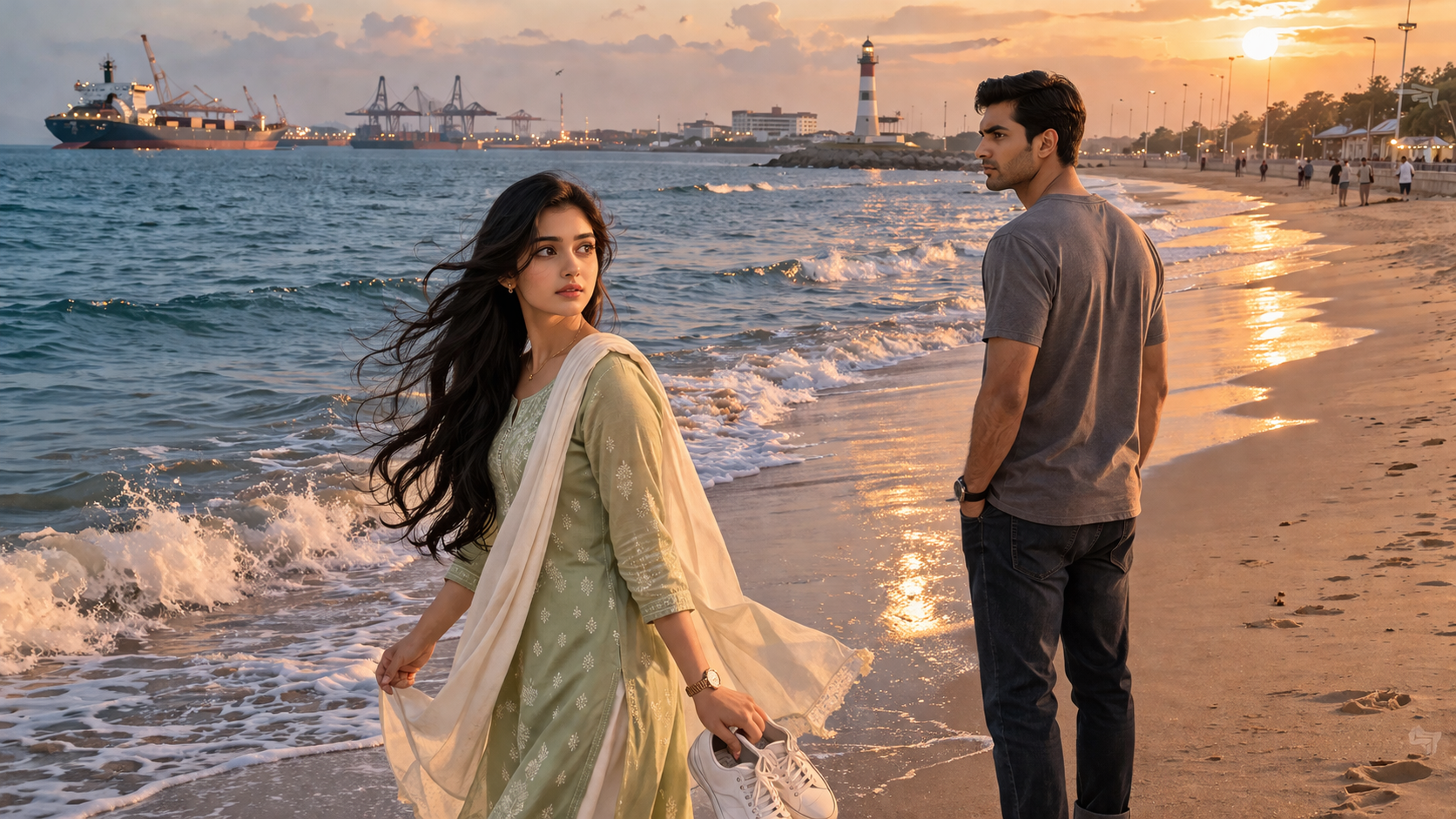 Simi and Rajesh at Paradeep Sea Beach at golden hour