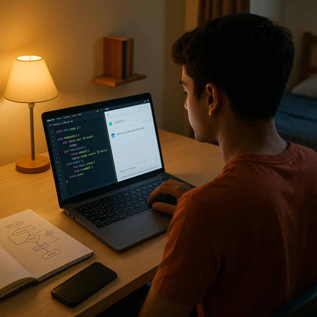 Young coder exploring AI tools from home