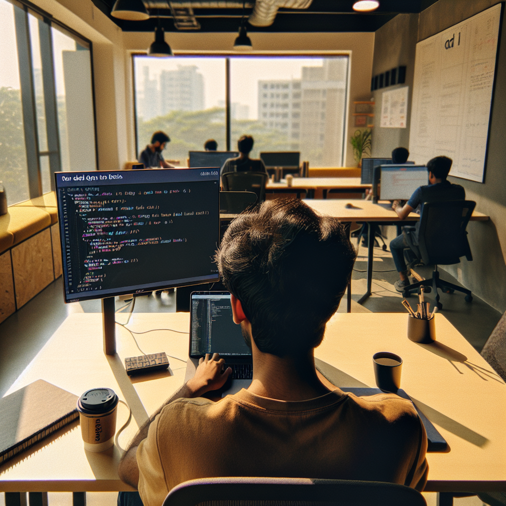 Young coder using AI assistant for project work